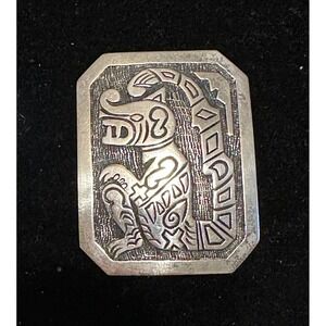 Vintage Sterling Silver Peru Brooch Mayan Wolf Warrior
